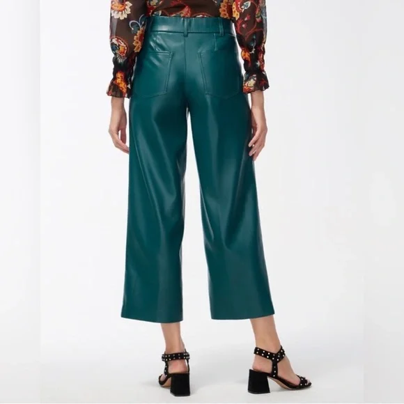 Chicos Fly Front Faux Leather Wide Leg Cropped Pant - Picture 2 of 8